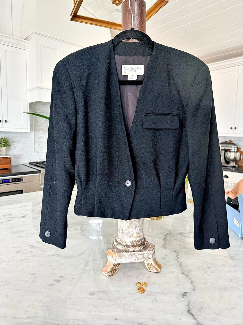 Christian Dior Vintage Separates Black Cropped Blazer, black wool jacket